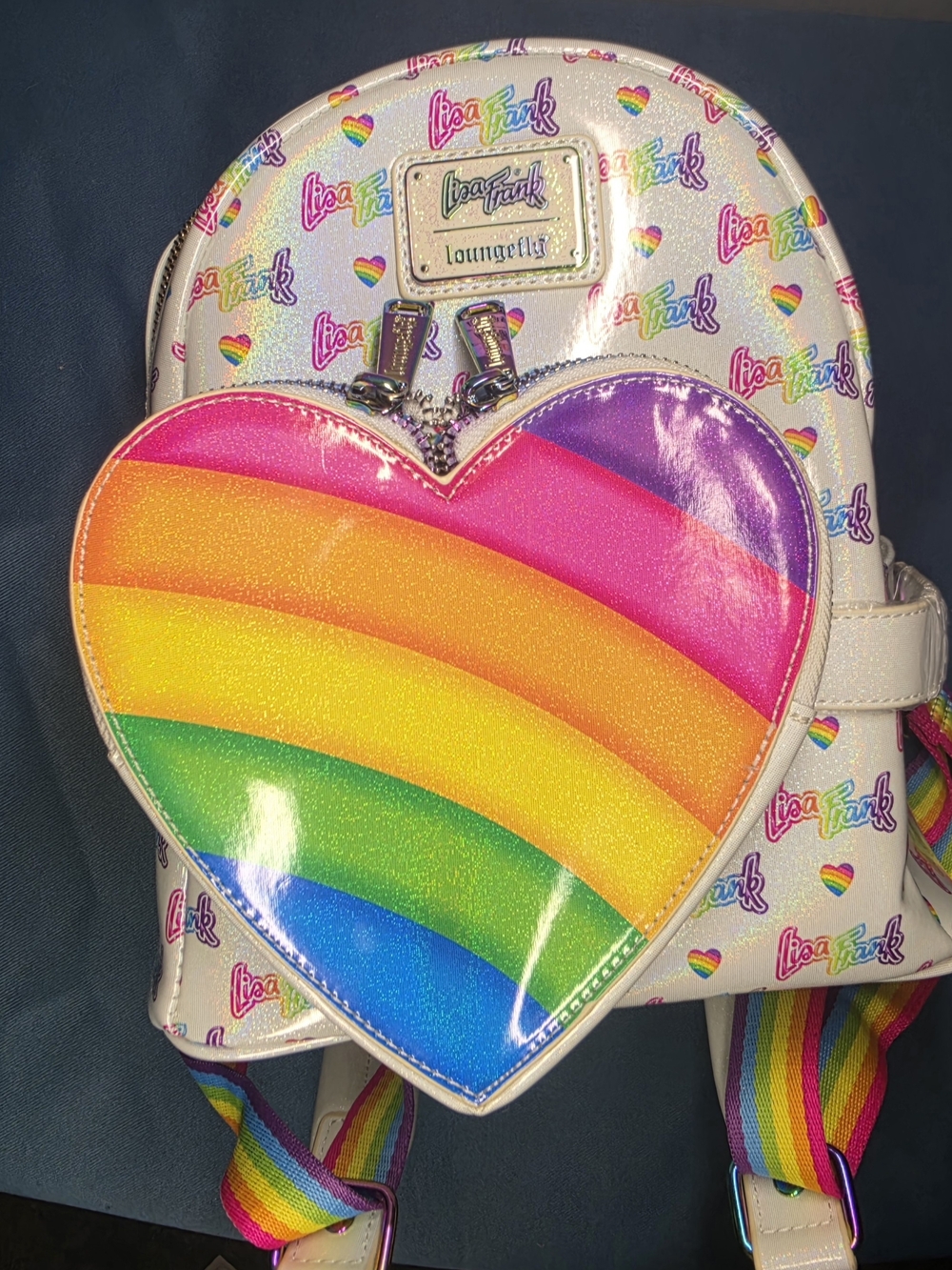 Loungefly Rainbow Heart Mini Backpack in White with Multicolor Heart